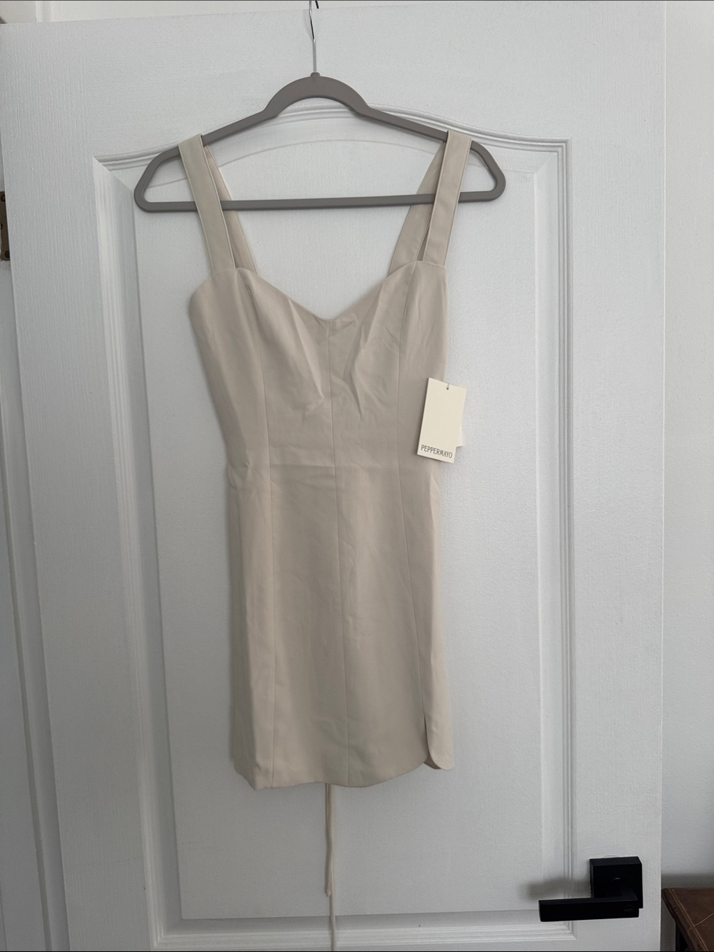 Peppermayo Cream Bodycon Mini Dress with Sweetheart Neckline